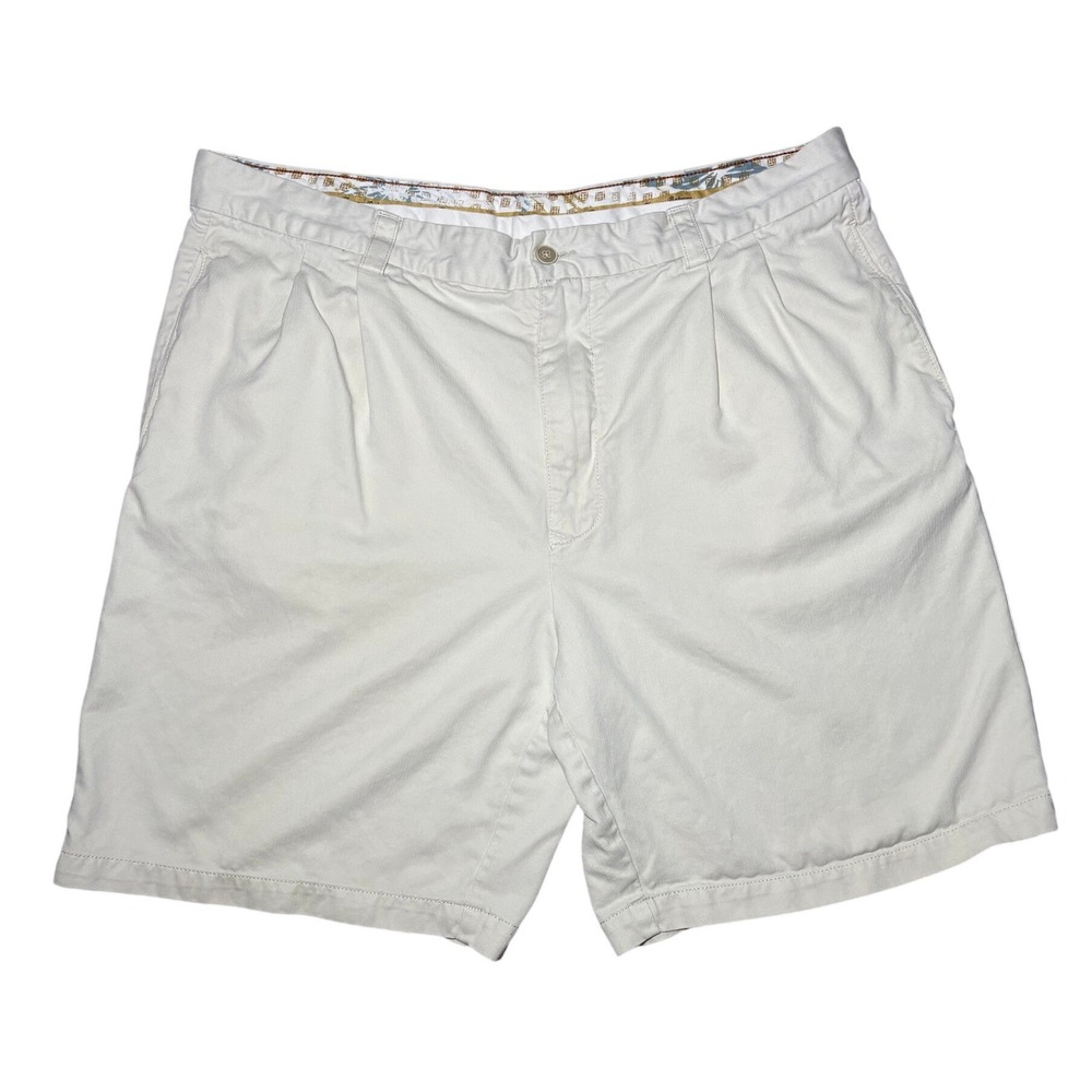 Tommy Bahama Pleated Shorts Off White Cream 100% Silk Luxury Resortwear Mens 36